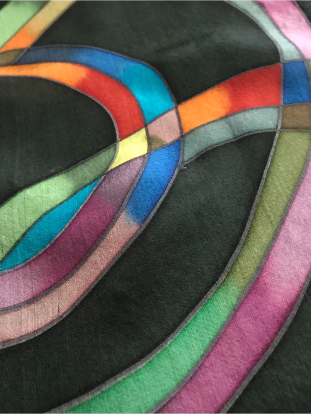 Multicolor Loop Print Black Silk Scarf - Picture 6 of 10